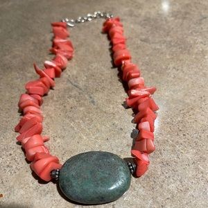 Unique Necklace of Coral and Turquoise colored Stone